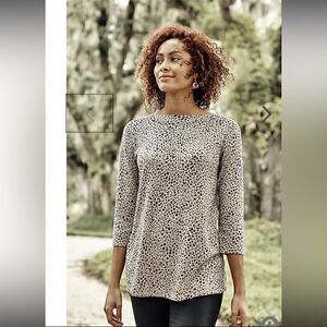 LADIES JJILL BOAT-NECK SWEATER OCELOT PATTERN Size Small 3/4 Sleeve